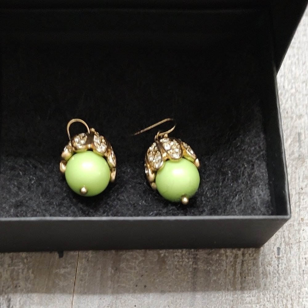 Vintage Green and Gold Earrings with Antique Finish
